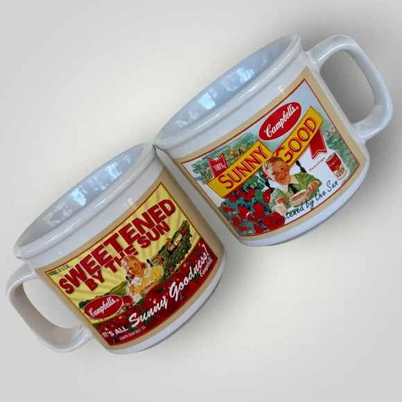 Campbell's Vintage Soup Mugs 2005 Set of 2 Collectible Houston Harvest 16 oz - Picture 1 of 10